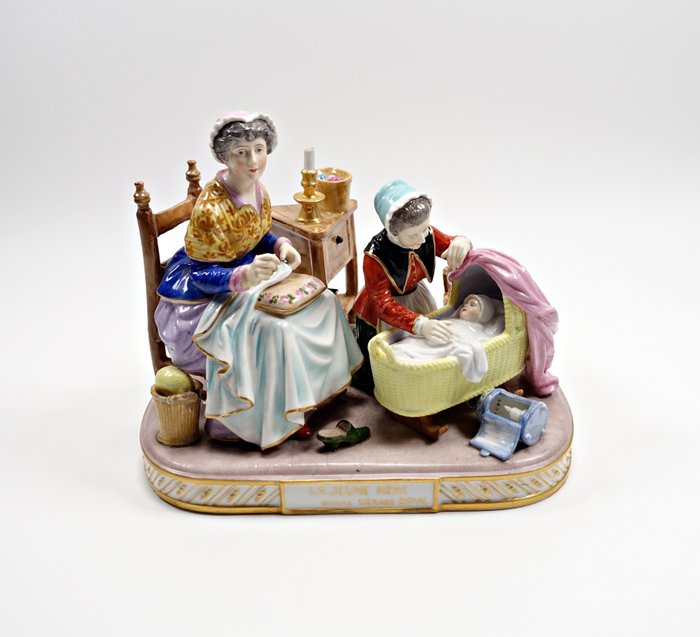 Porcelaine de Paris - d'après Gerard Dow (Gerrit Dou) - 小塑像 - La Jeune Mère - 法國瓷器