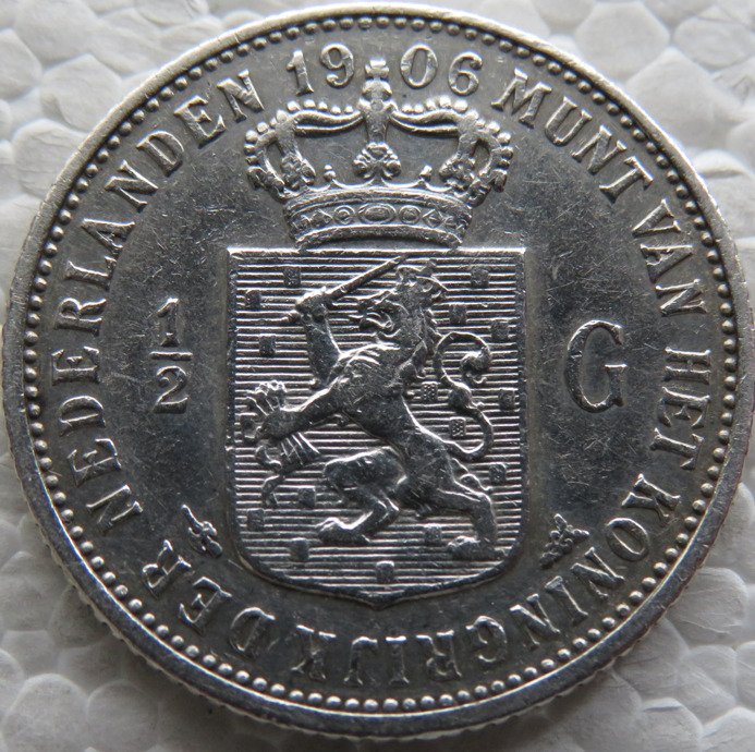 Holanda. Wilhelmina (1890-1948). 1/2 Gulden 1906  (Sem preço de reserva)