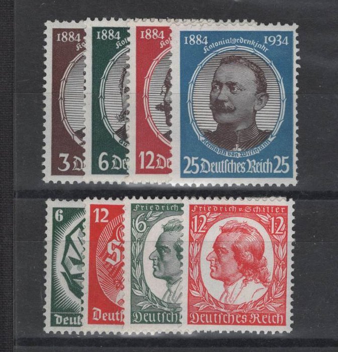 德意志帝國 1934 - 今年三件更好的完好未鉸鏈 (MNH) 套裝 - Michel 540-545, 554/55