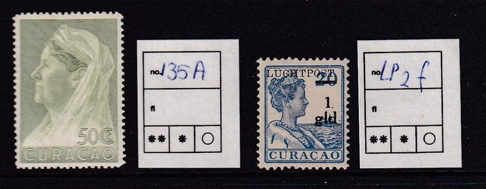 庫拉索 1929/1936 - 50 克拉綠色穿孔 14，20 克拉藍色上有 1 個 gld，gID 代替 gld。 - NVPH: 135A,LP 2f