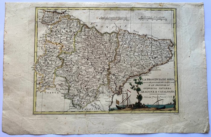 Europa, Mappa - Spagna / Catalogna / Aragona / Navarra; Pazzini Carli - La provincia di Soria e le provincie di Guipuzcoa, Navarra, Aragona e Catalogna - 1791
