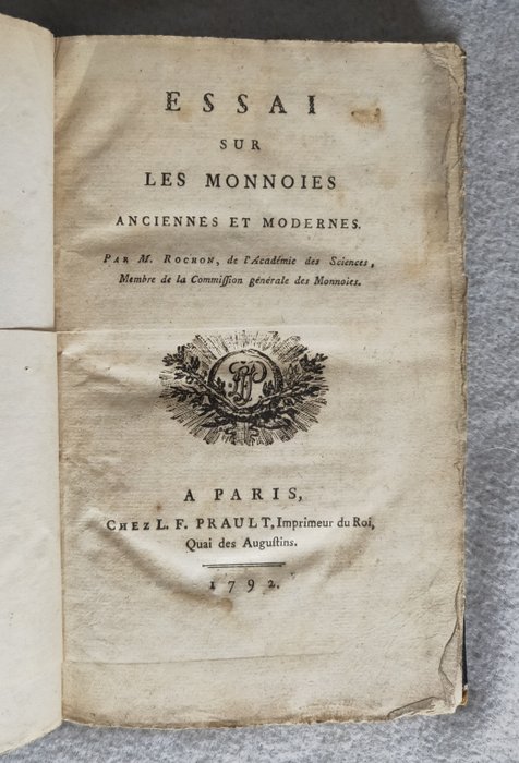 Rochon - Essai sur les monnaies anciennes et nouvelles - 1792