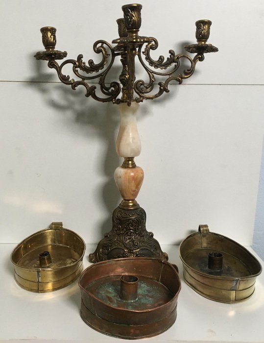 燭台 (4) - 銅, 銅（生綠銹）, 黃銅