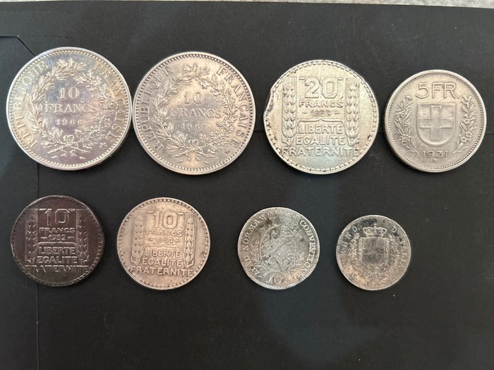 德国, 意大利, 法国, 瑞士. Lot de 8 monnaies en argent, 1771/1967  (没有保留价)