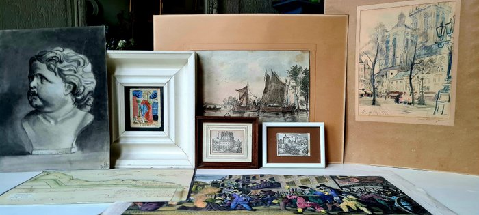 Diverse kunstenaars - Verzameling van houtsneden, handgekleurde gravures, ets en originele tekeningen. - 1557-1920