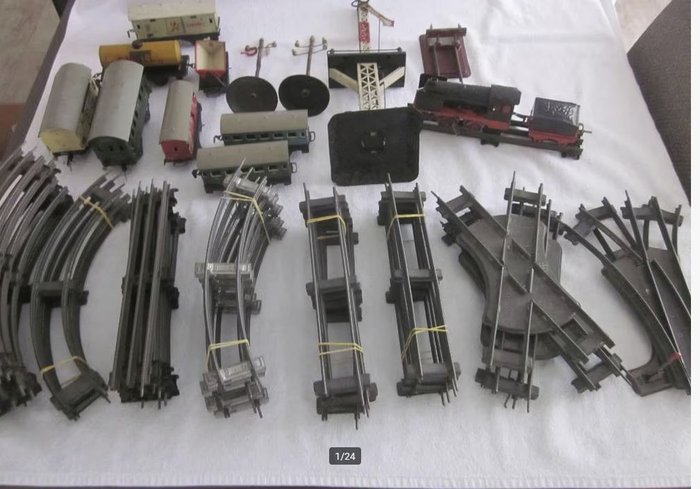 Fleischmann - Felhúzható bádogvonat Mozdony működő óraszerkezettel és kocsikkal, beleértve az amerikai zónát és a Fleischmannt. Mozdony - 1950-1959 - Németország