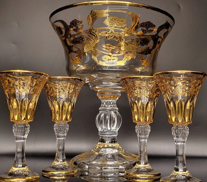 antica cristalleria italiana - Set lichior (5) - amazing superior collection in gold - .999 (24 carate) aur