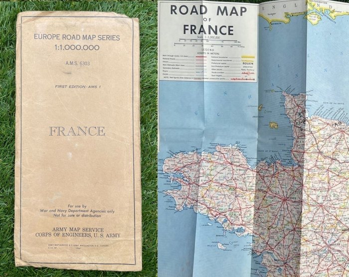 Mapa drogowa inżynierów armii amerykańskiej z czasów II wojny światowej w Normandii / Francji, Mapa - Bardzo duży - Infantry - Airborne - Normandy Beaches - 1944