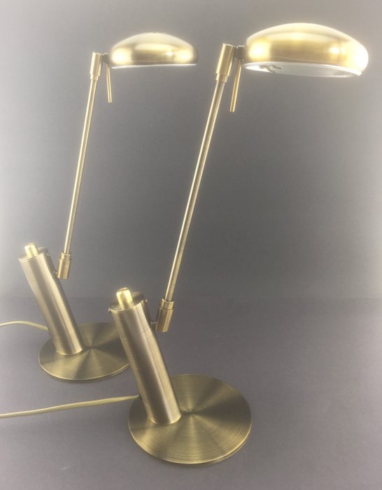 Expo Trading Holland - Bordlampe (2) - Halogen skrivebordslampe - Børstet antik messing - Messing