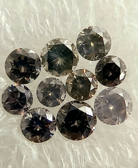 10 pcs Diamanti - 0.76 ct - Brillante - grigio fantasia - I1, SI1, No reserve!
