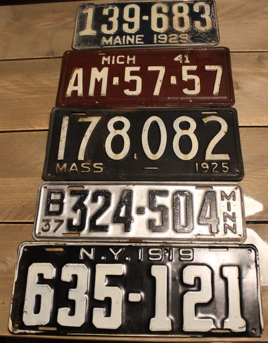 Tablica rejestracyjna (5) - License plates - Bijzondere zeldzame set originele nummerplaten uit de USA - erg oude nummerplaten uit de jaren - 1910-1920