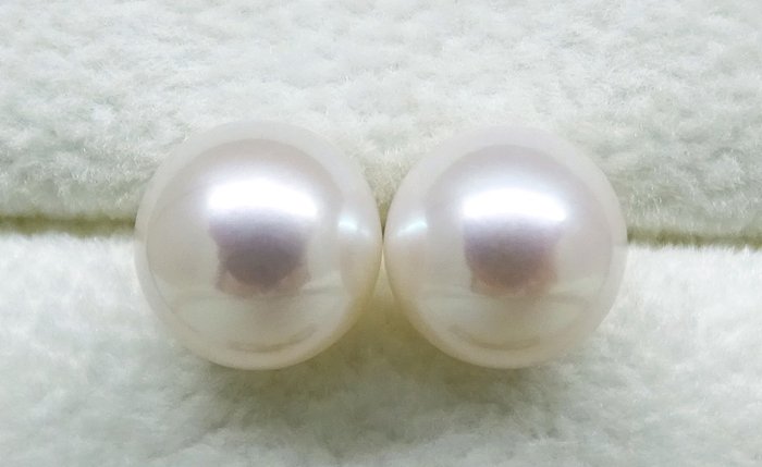 Ohne Mindestpreis - Akoya Pearls, Round 8,5 -9 mm - Ohrringe - 18 kt Gelbgold 