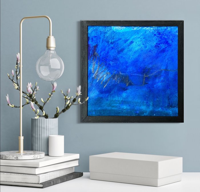 Cristine Balarine - Drops of Deep Blue Waters #04 _ original abstract painting part of solo show Rain at Sea, Sicily