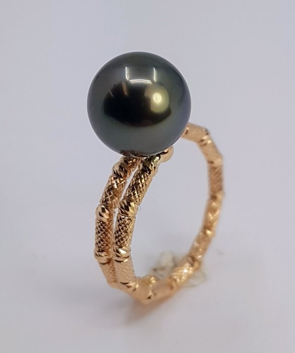 9.6mm Round Tahitian Pearl - Ring - 18 kt Roségold 