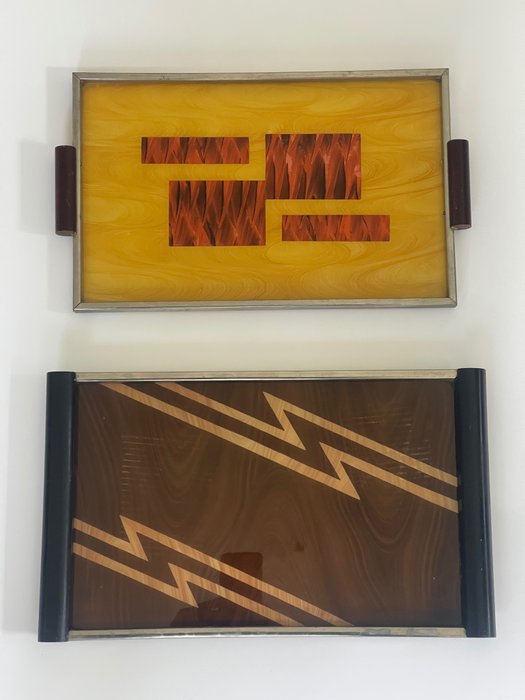 Servierschüssel (2) - Holz, Metall, Glas, Bauhaus-Muster