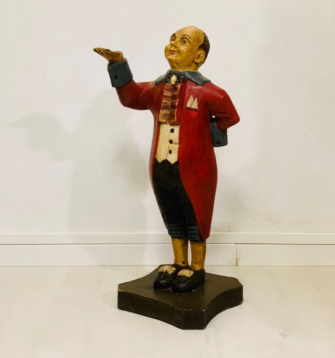 Figura - Large solid wood statue of a waiter / butler - Fa