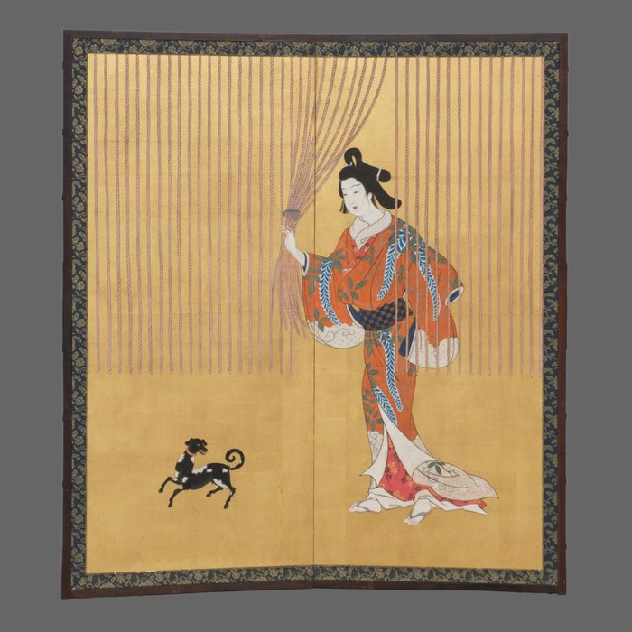 Parawan japoński (Byōbu) - Drewno, Złoty Liść - Japonia
