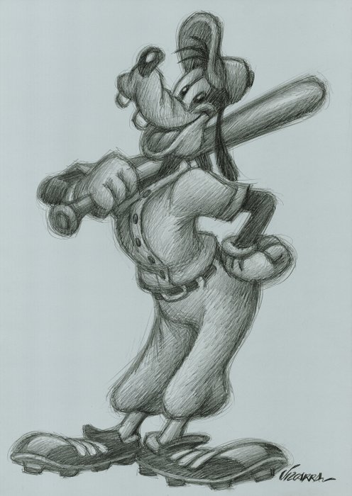 Joan Vizcarra - Goofy, The Baseball Player - Original Drawing - Pencil on Paper