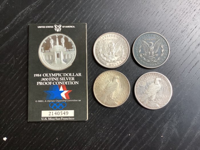 Stati Uniti. A Lot of 5x USA Silver Dollars 1921-1984  (Senza Prezzo di Riserva)
