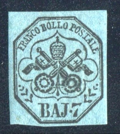 Antikke Italienske Stater - Kirkestaten 1852 - 7 nye blå baj - Sassone 8