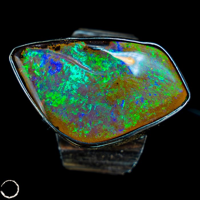Anello in argento 925 con opale boulder naturale di alta qualità placcato in oro- 55,35 ct- 11.07 g