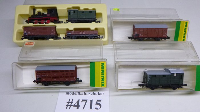 Minitrix N轨 - 模型火车 (7) - 带支线蒸汽机车的 7 部分货运列车 - #4715 - DB