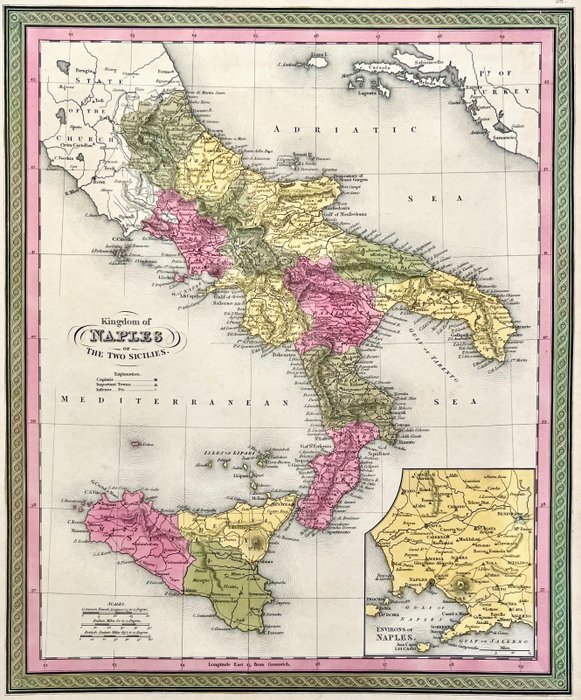 Europa, Kart - Italia / Napoli / Sicilia; H.M. Burroughs / S.A. Mitchell - Kingdom of Naples of The Two Sicilies. - 1821-1850
