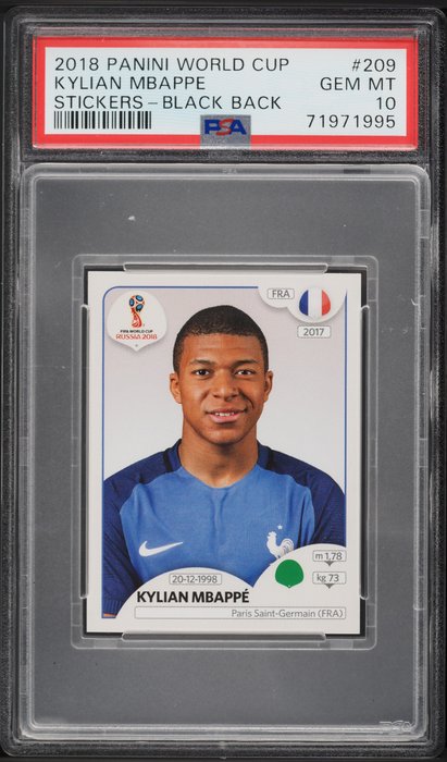 2018 - 帕尼尼 - World Cup Stickers - Kylian Mbappé - #209 Rookie - Black Back - 1 Graded sticker - PSA 10
