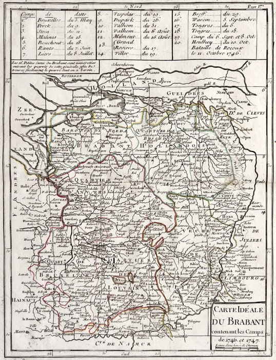 荷蘭、比利時, 地圖 - 布拉班特; G.L. Le Rouge - Carte Idéale du Brabant contenant les Camps de 1746. et 1747. - 1751-1760