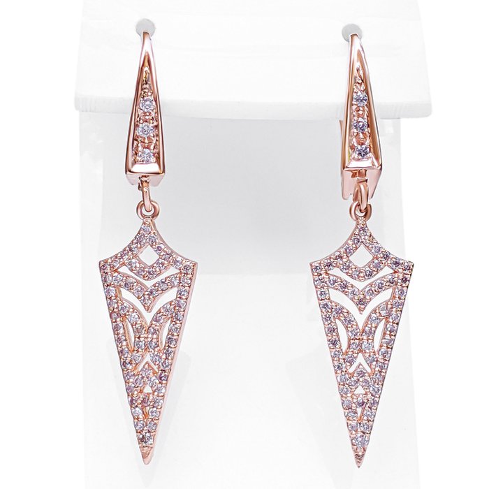 Zonder Minimumprijs - Oorbellen - 14 karaat Roségoud -  0.50 tw. Roze Diamant  (Natuurlijk gekleurd) 