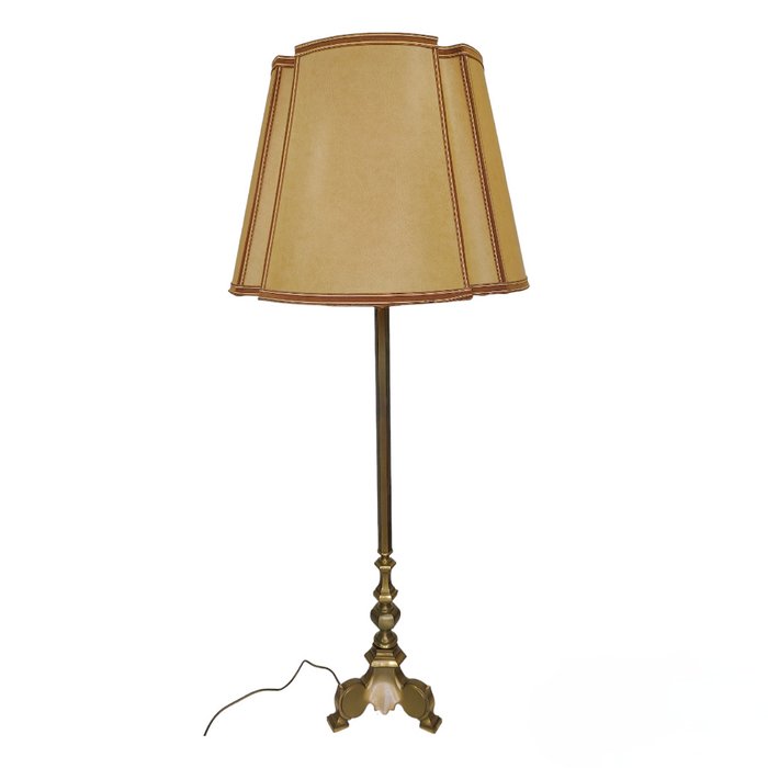 onbekend - Lamppu - kaunis lattiavalaisin - Vintage messinkilattiavalaisin kauniilla pergamenttivarjostimella