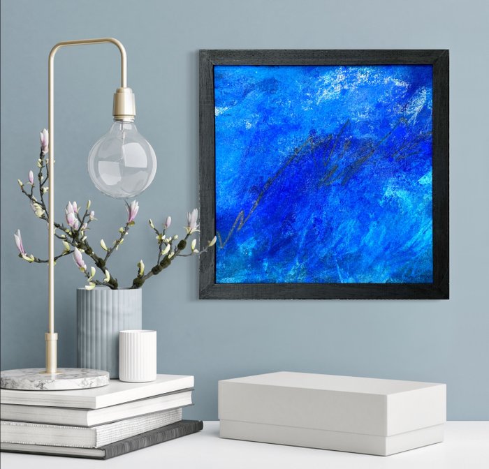 Cristine Balarine - Drops of Deep Blue Waters #03 _ original abstract painting part of solo show Rain at Sea, Sicily
