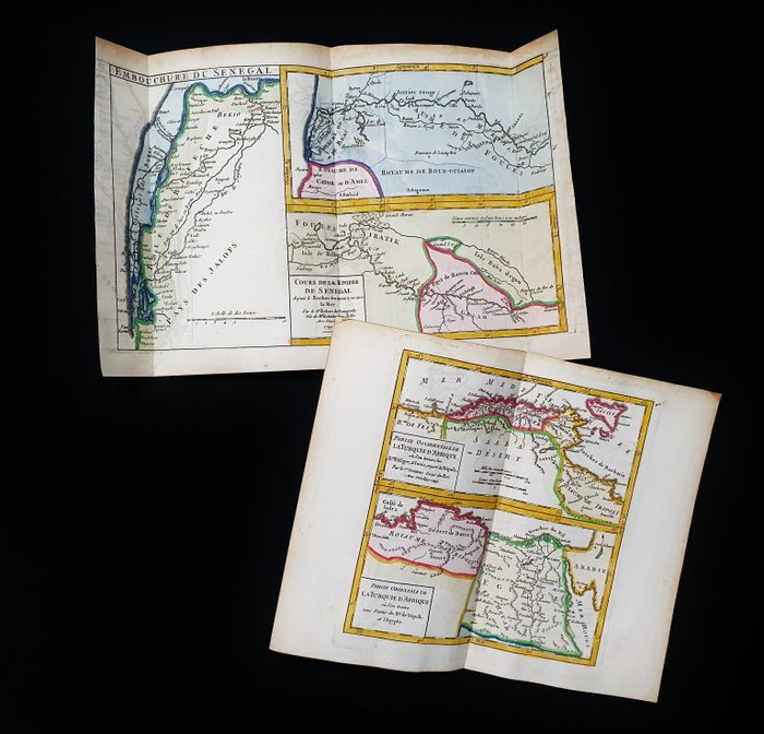 Africa, Mappa - (LOT of 2) - Senegal / West Africa / Algeria / Tunisia / Lybia; R. de Vaugondy / M. Robert - Partie Occidentale & Orientale de la Turquie d'Afrique / Embouchure du Senegal - 1721-1750
