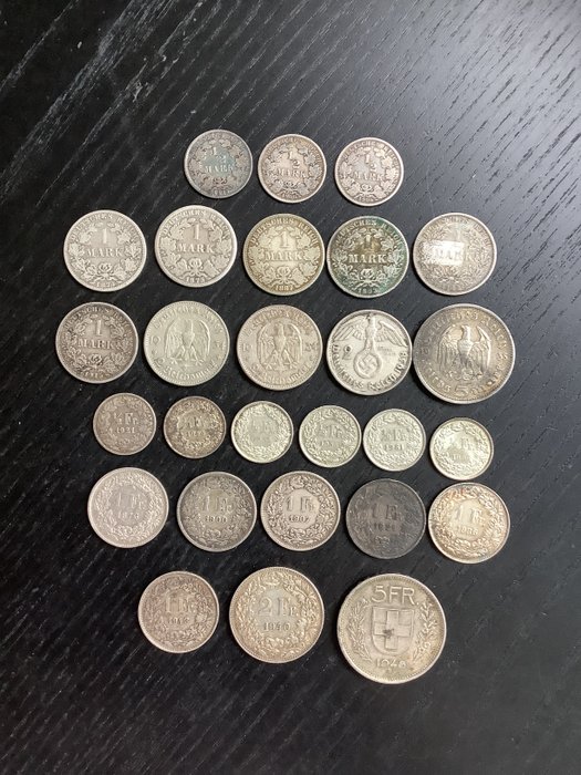 Schweiz, Tyskland. Lot van 27 munten 1874-1948  (Utan reservationspris)