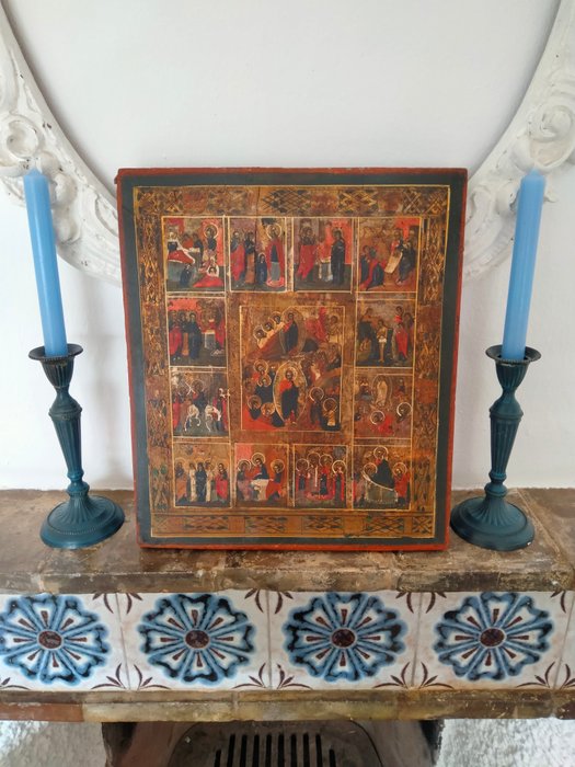Ikone - Antike Ikone „Die Auferstehung“. 19. Jahrhundert - Holz, Temperament