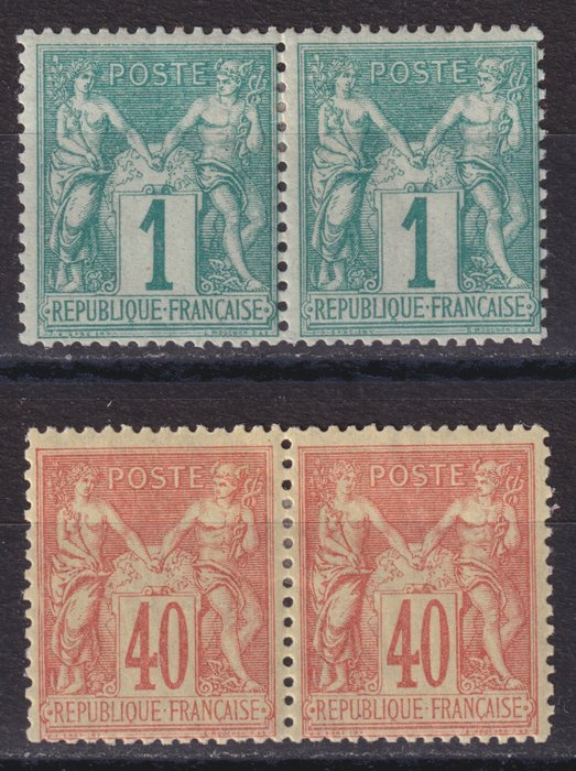 Frankreich 1876/1881 - Weise „Typ I und II“ Nr. 61 und Nr. 94 im Paar. Neu* signierte Kälber, sehr schön. - Yvert