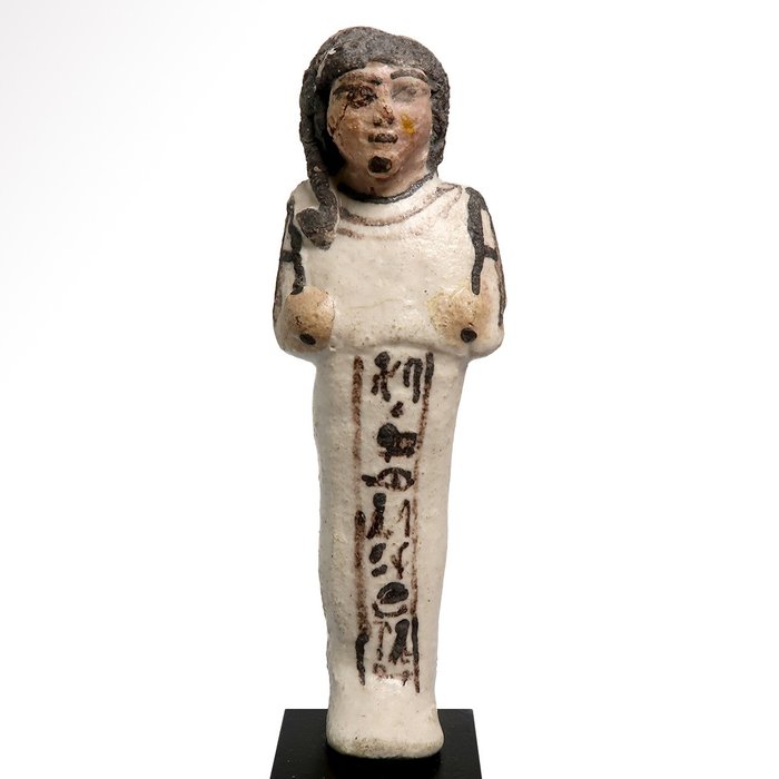 古埃及 Faience 拉美西斯二世统治时期的白色和粉红色彩陶 Shabti for Khaemwaset