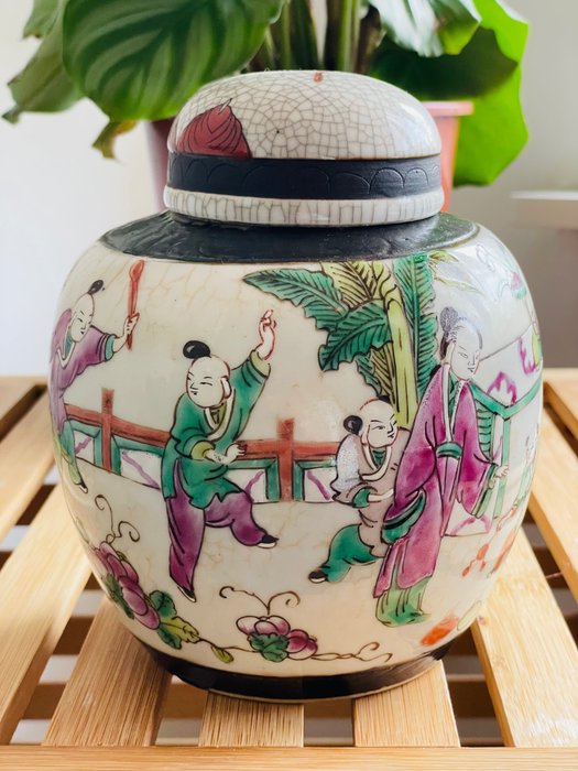 Antieke Nanking Gemberpot - Topf - Antikes „Crackle“-Nanking-Ingwerglas - Porzellan