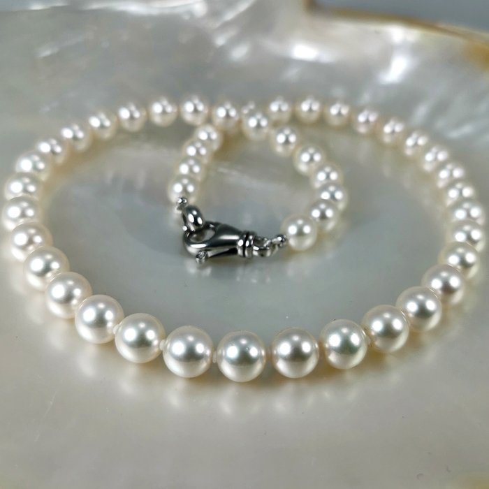 Japanese Akoya cultured pearls RD Ø 8.5x9 MM - 项链 银 珍珠 