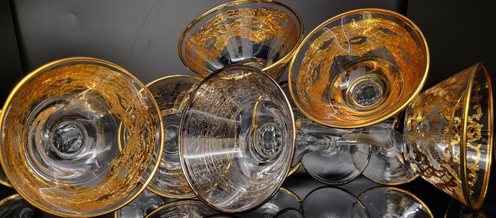 antica cristalleria italiana - Glasservice (6) - Luxuriöse, große Pokale aus Gold - .999 (24 kt) Gold