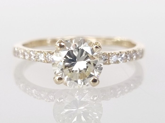 订婚戒指 - 14K包金 黄金 -  1.10ct. tw. 钻石  (天然)
