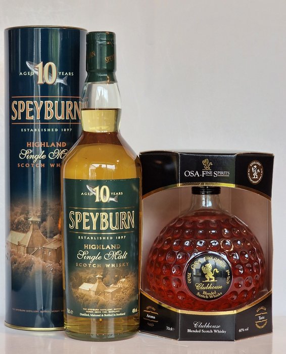 Speyburn 10 years old + ClubHouse Osa Fine Spirits - Original bottling  - 70 cl - 2 flaschen