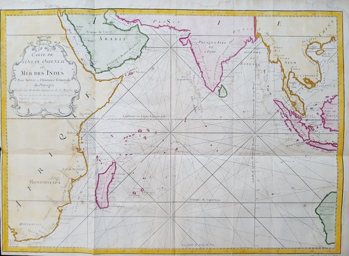 亞洲, 地圖 - 泰國/馬六甲/東印度群島/印度/馬達加斯加/爪哇/馬來西亞; La Haye / P. de Hondt / J.N. Bellin - Carte de l'Ocean Oriental, ou Mer des Indes - 1721-1750
