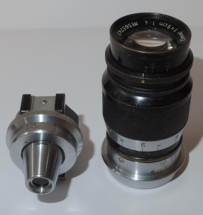 Leica Elmar 9cm 1:4 - LTM - 1941 - rare wartime lens - VIOOH finder - working 远摄镜头