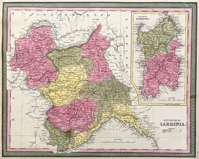 Europa, Landkarte - Italien / Sardinien / Piemont / Genua / Savoyen; H.M. Burroughs / S.A. Mitchell - Kingdom of Sardinia. - 1821-1850