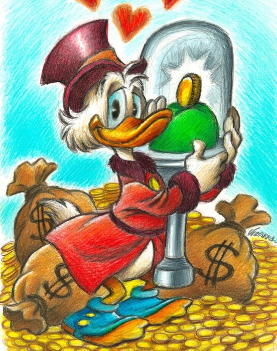 Joan Vizcarra - $crooge McDuck and The Number One Dime - Original Drawing - Hand Signed