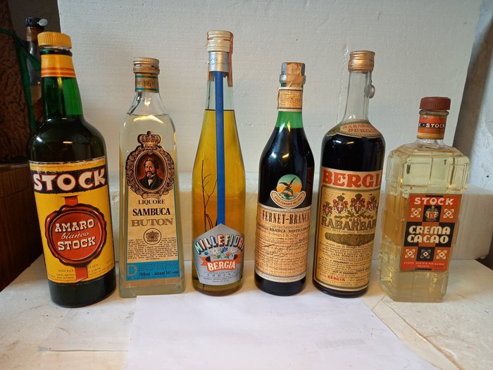Stock + Buton + Bergia + Branca - Amaro + Sambuca + Millefiori + Fernet + Rabarbaro + Crema Cacao  - b. 1950年代, 1960年代, 1980年代 - 0.75 Ltr, 1.0 公升 - 6 瓶