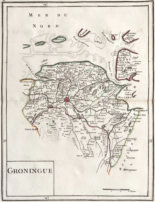 Países Bajos, Mapa - Groninga; G.L. Le Rouge - Groningue - 1751-1760
