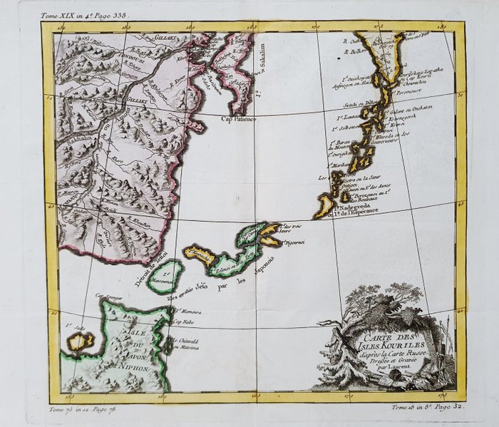 亞洲, 地圖 - 千島群島 / 日本 / 北海道 / 薩哈林州 / 俄羅斯; La Haye / P. de Hondt / J.N. Bellin - Carte des Isles Kouriles - 1721-1750