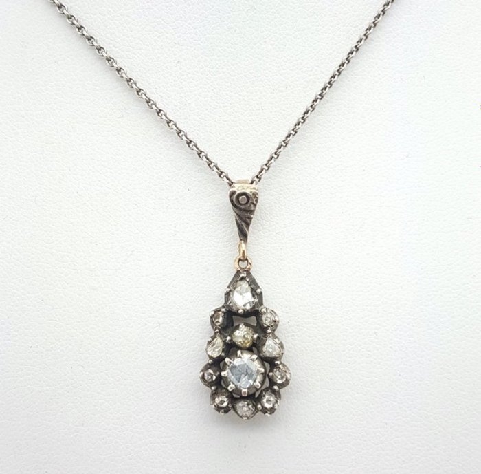 Halskette mit Anhänger - 14 kt Gelbgold, Silber -  0.80 tw. Diamant - Diamant 